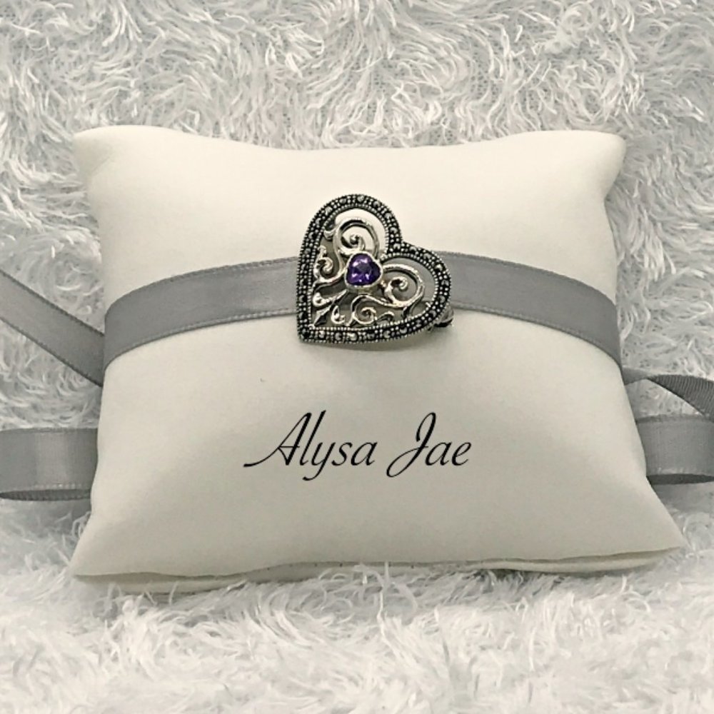 Vintage Heart Brooch, Marcasite & Amethyst, 925